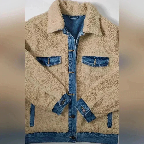 Forever 21 1990s Y2K vintage Small Reversible Denim/Retro Sherpa Jacket Metal - Picture 6 of 7